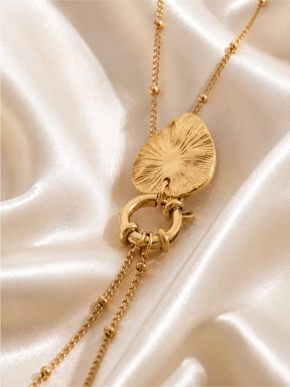 Gold plated Heart Pendant Necklace with Black Teardrop Accent